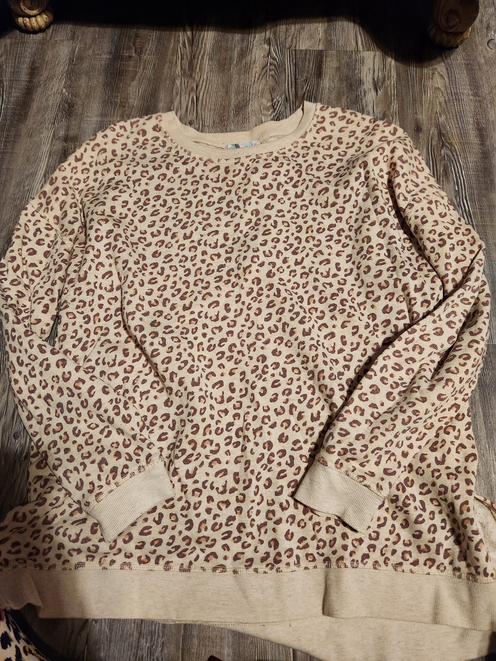 Beige Leopard Print Crewneck Sweater